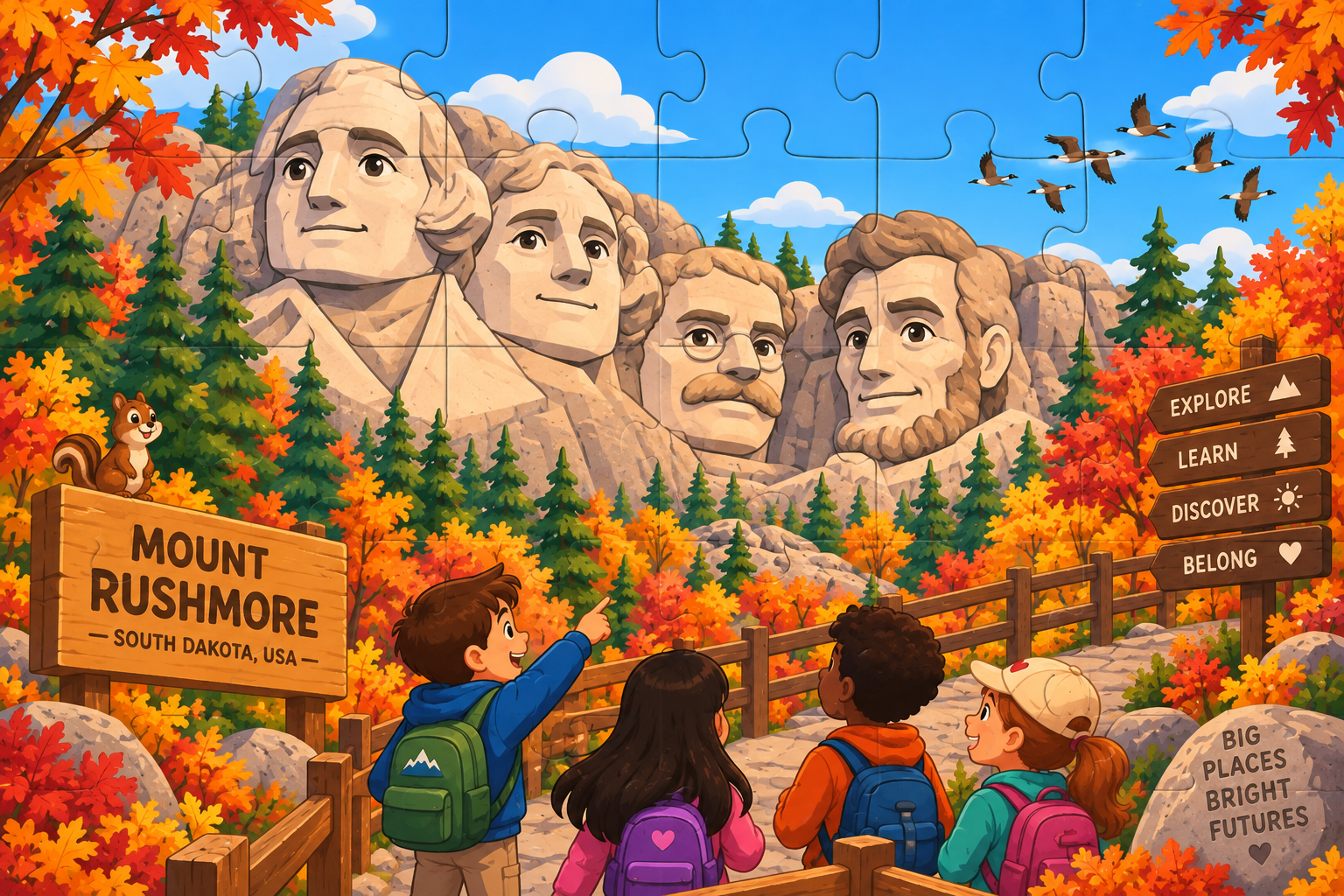 kids hiking to view mount rushmore